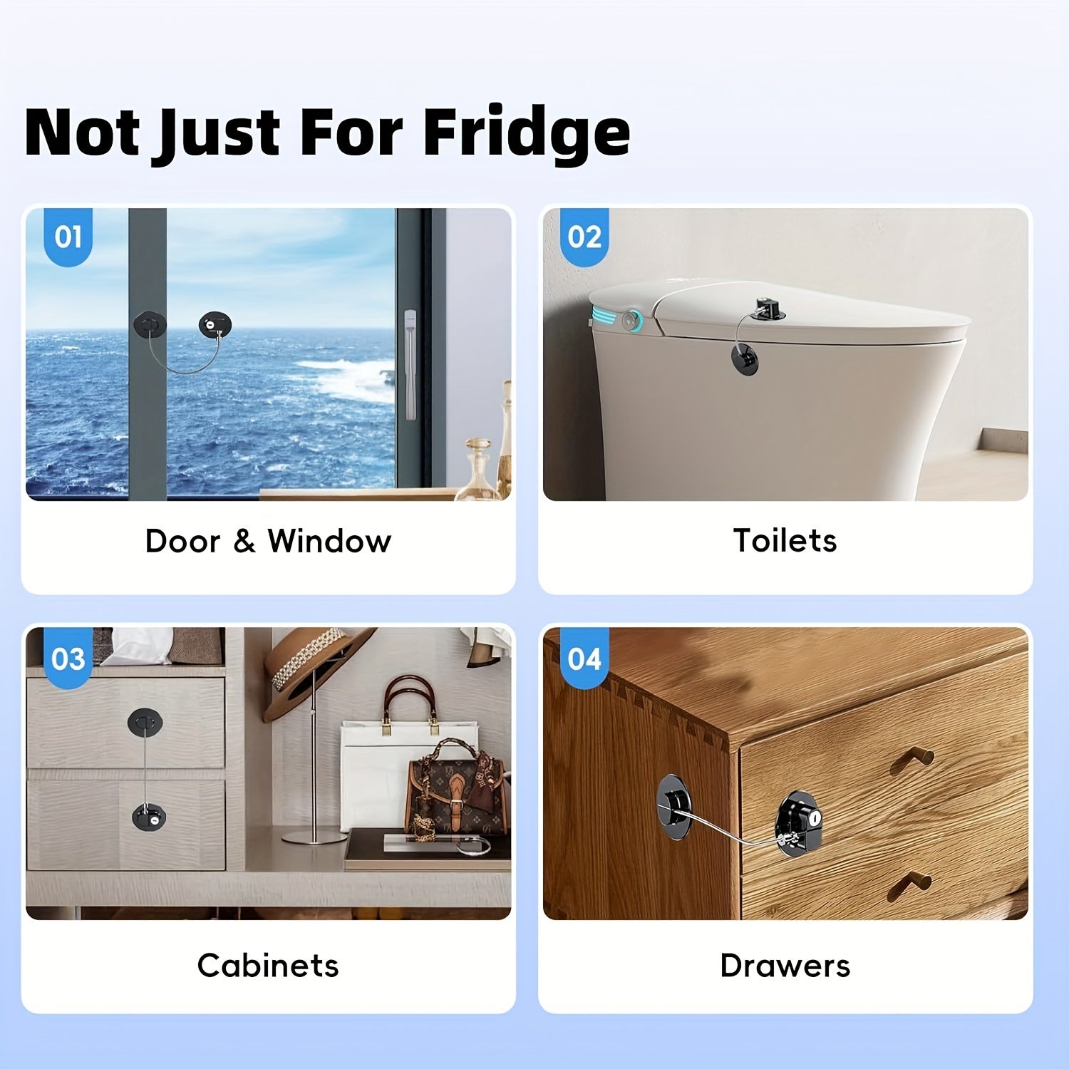 Set of 4 Childproof Cabinet Locks for Freezer Drawers and Doors