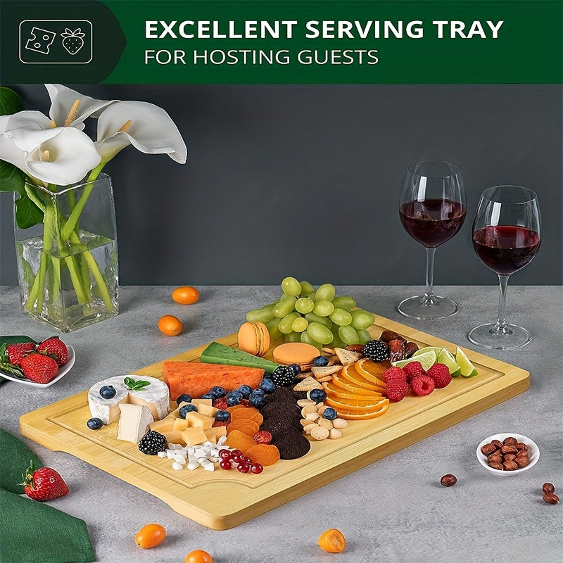 Set of 3 Bamboo Cutting Boards with Juice Grooves and Handles for Kitchen