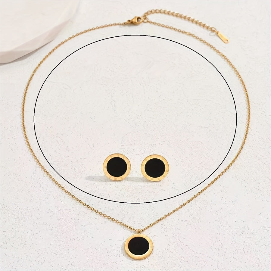 Stainless Steel Gold Earrings and Necklace Set for Men Women Everyday Wear