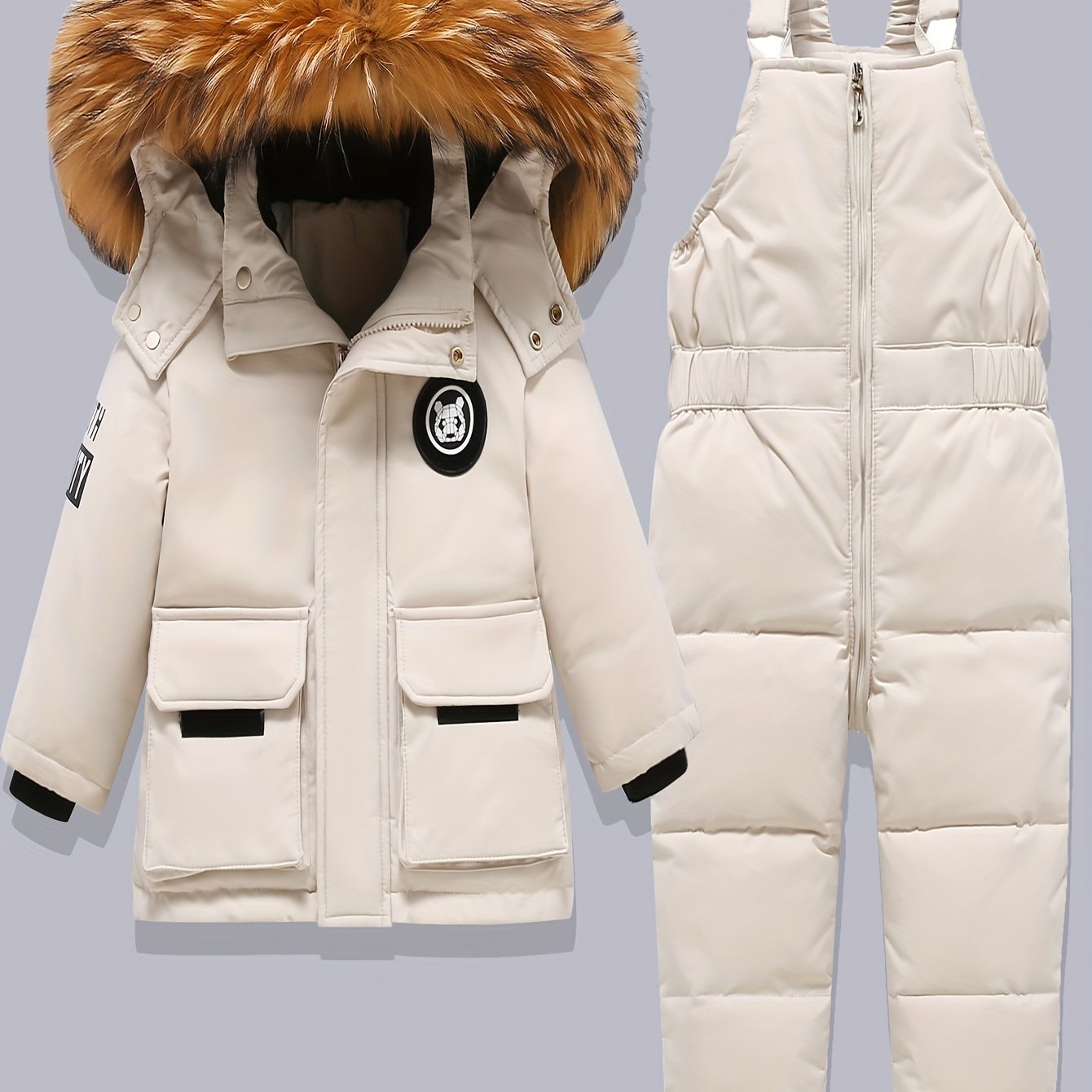 Bolalar Qish 2 ta qismli to'plami: Qizlar uchun kaputli pastki kurtka va pushti shimlar, o'rdak jun bilan to'ldirilgan, odatdagi moslik, cho'zilmaydigan polyester, to'qilgan mato, ochiq havoda faoliyatlar uchun ideal.