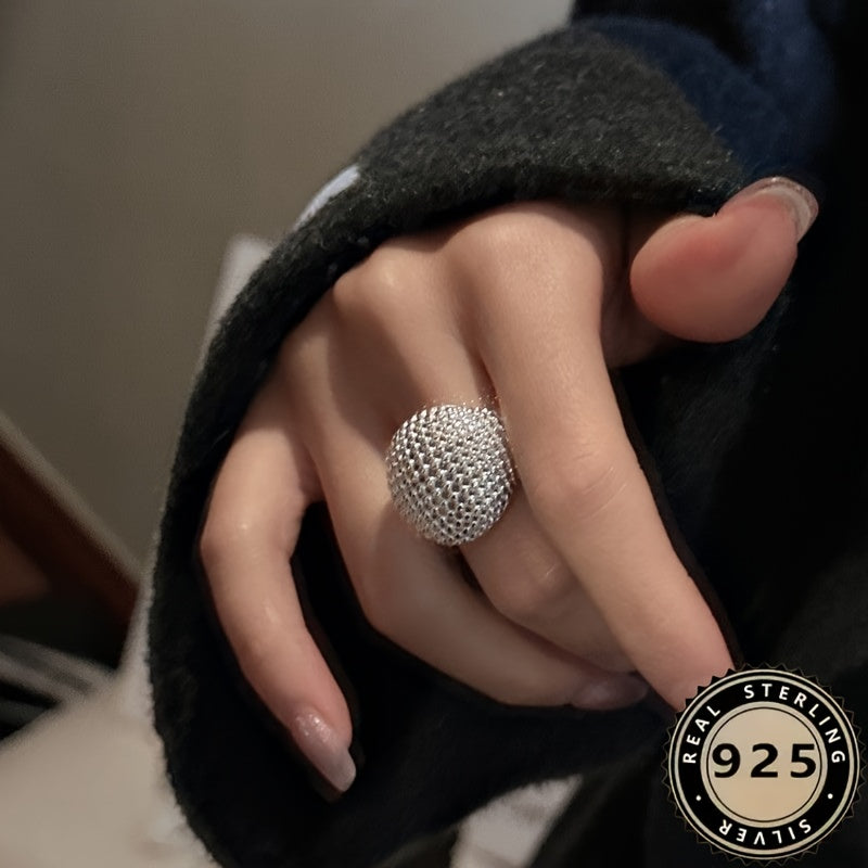 925 Silver Hollow Ball Ring Adjustable Open Design Elegant Sexy Casual Gift