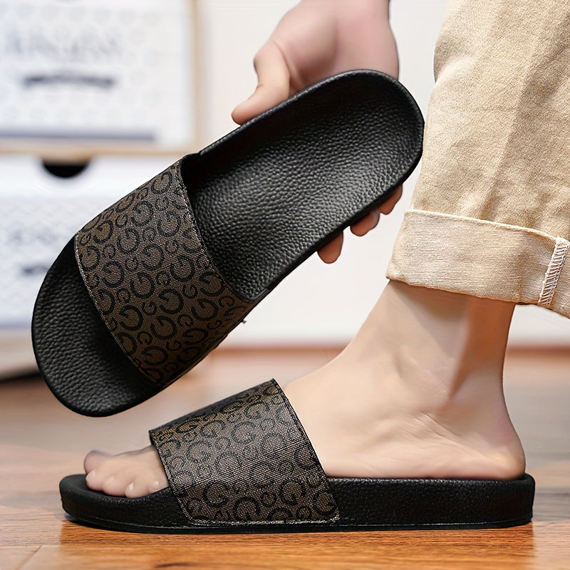 Men's Open Toe Slippers Breathable PU Non-Slip Rubber Sole Indoor Summer Casual