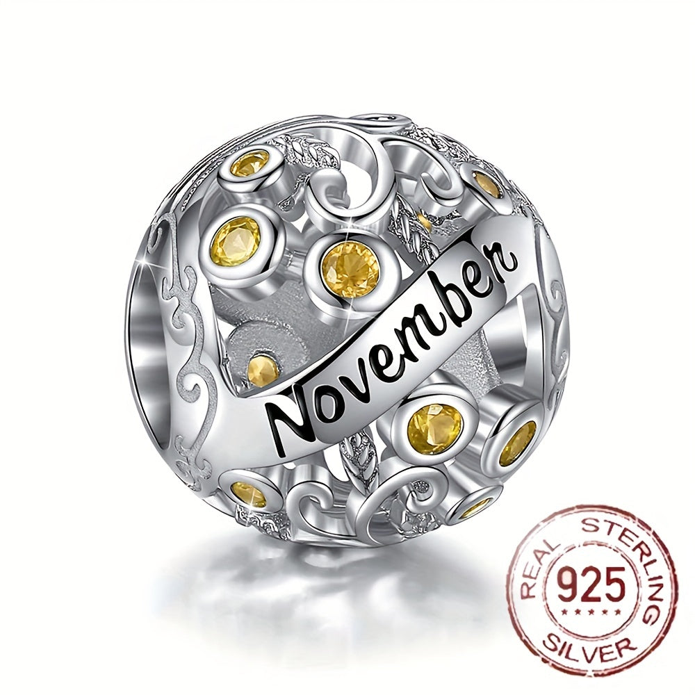 Sterling Silver Twelve Months Series Round Charm Beads for Bracelets and Necklaces