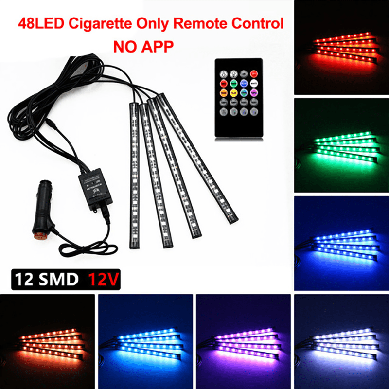 RGB Neon LED Car Interior Ambient Foot Strip Light Kit with Remote Control