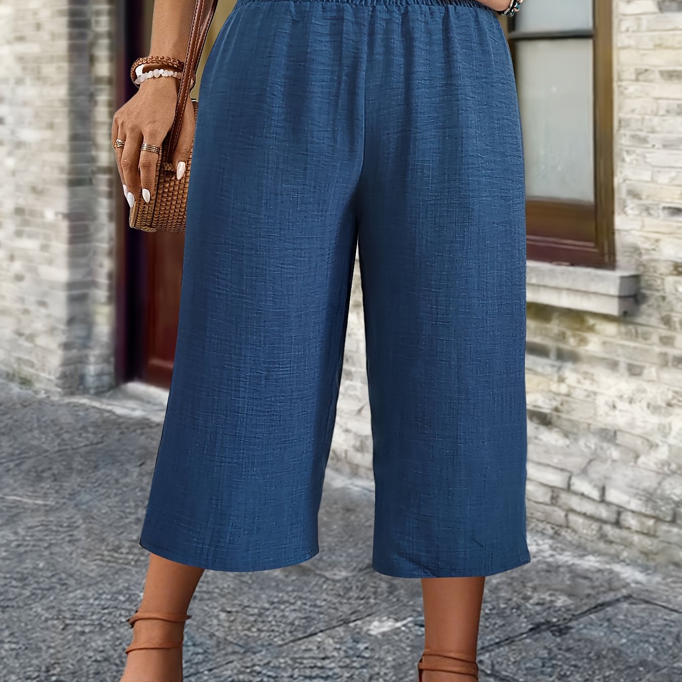 Pantalones cortos de pierna recta de talla grande para mujer, de tiro alto, aspecto de mezclilla negro