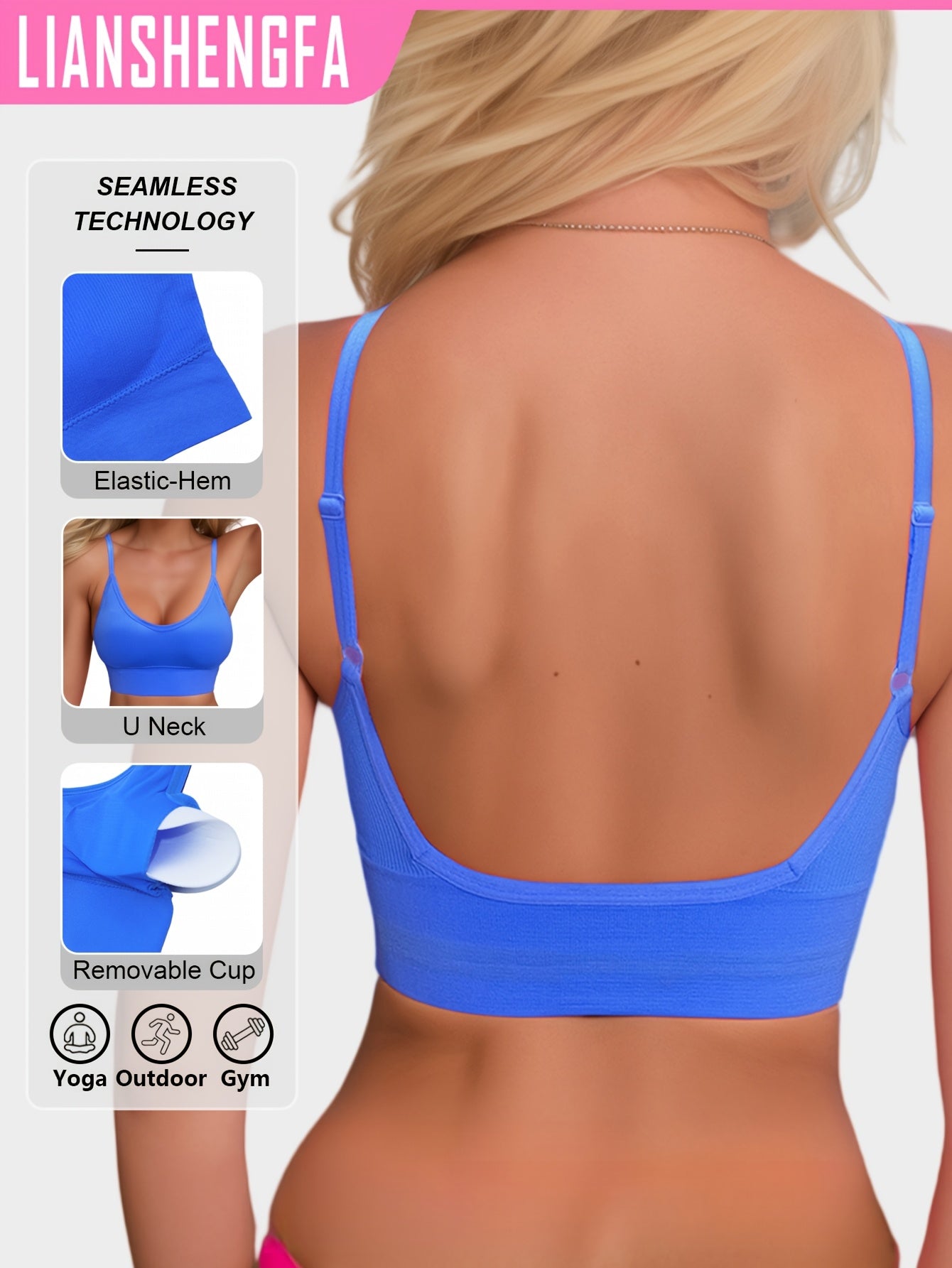 Women’s Ribbed Halter Backless Sports Bra for Yoga and Workout