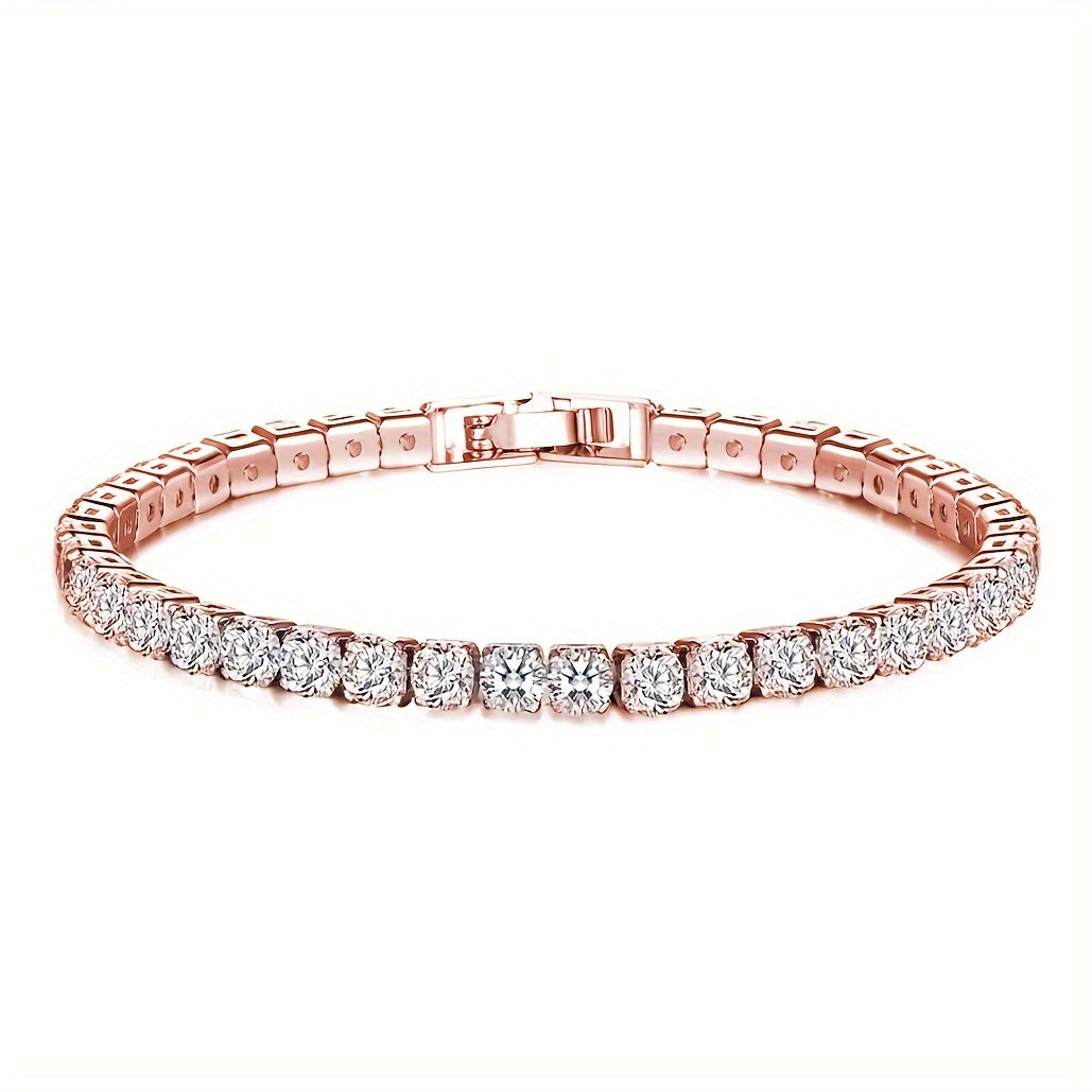 Women's Titanium Steel Tennis Bracelet with Cubic Zirconia 14K Gold Plated Gift Box
