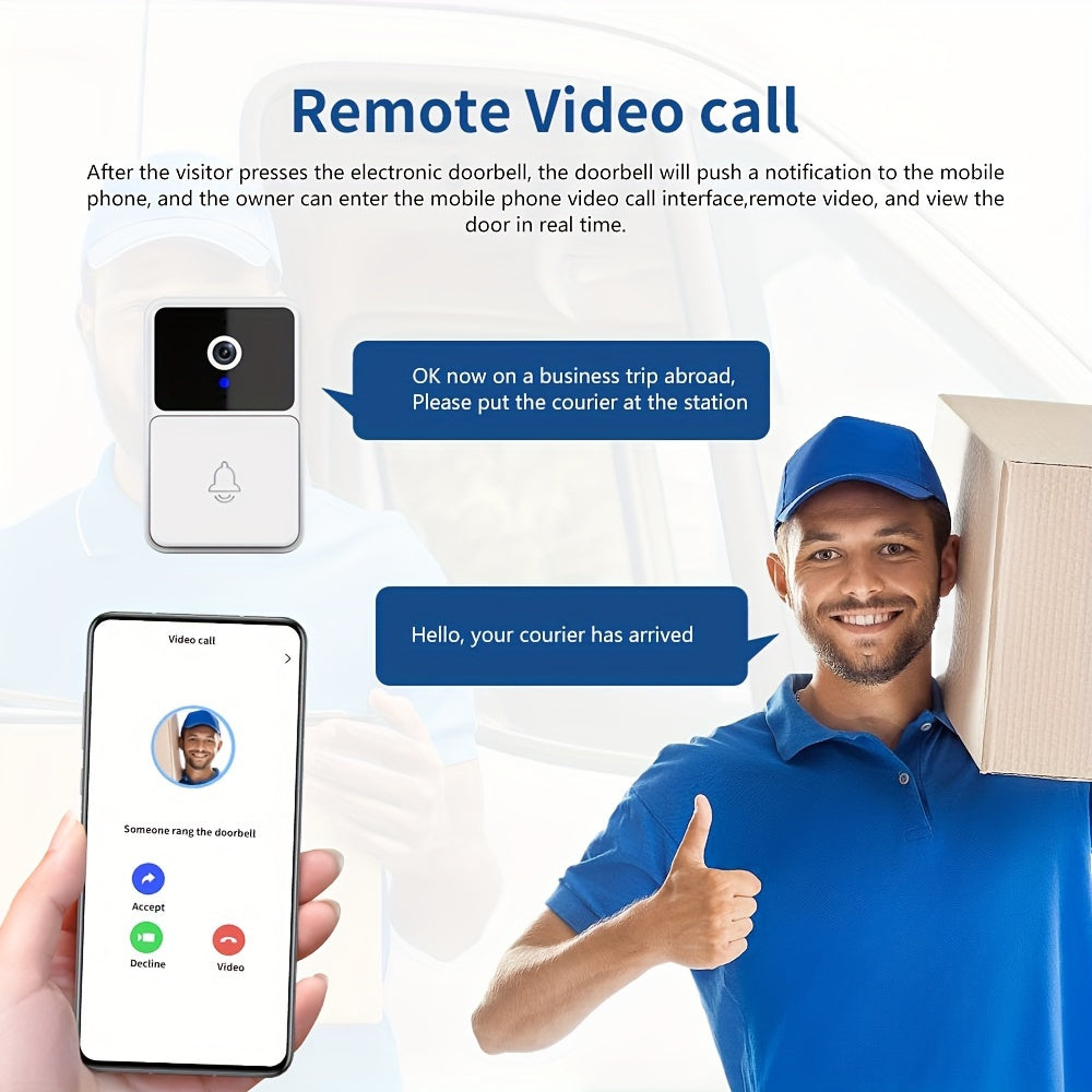 1 шт. Умный визуальный видеодомофон с камерой и двусторонним аудио, беспроводной и управляемый через приложение, ночное видение, питание от USB, перезаряжаемая батарея, поддержка Wi-Fi, для внутреннего/внешнего использования - 2 цвета