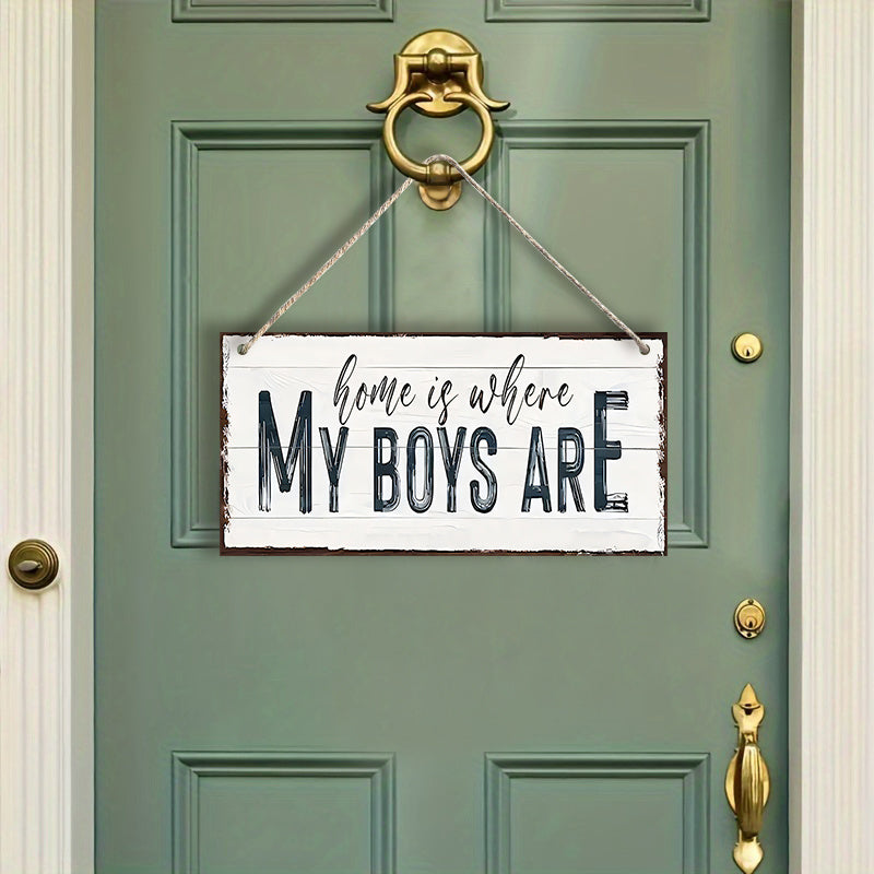 Wooden Wall Decor Sign Home Is Where My Boys Are Farmhouse Shabby Chic Gift for Mom or Mother's Day