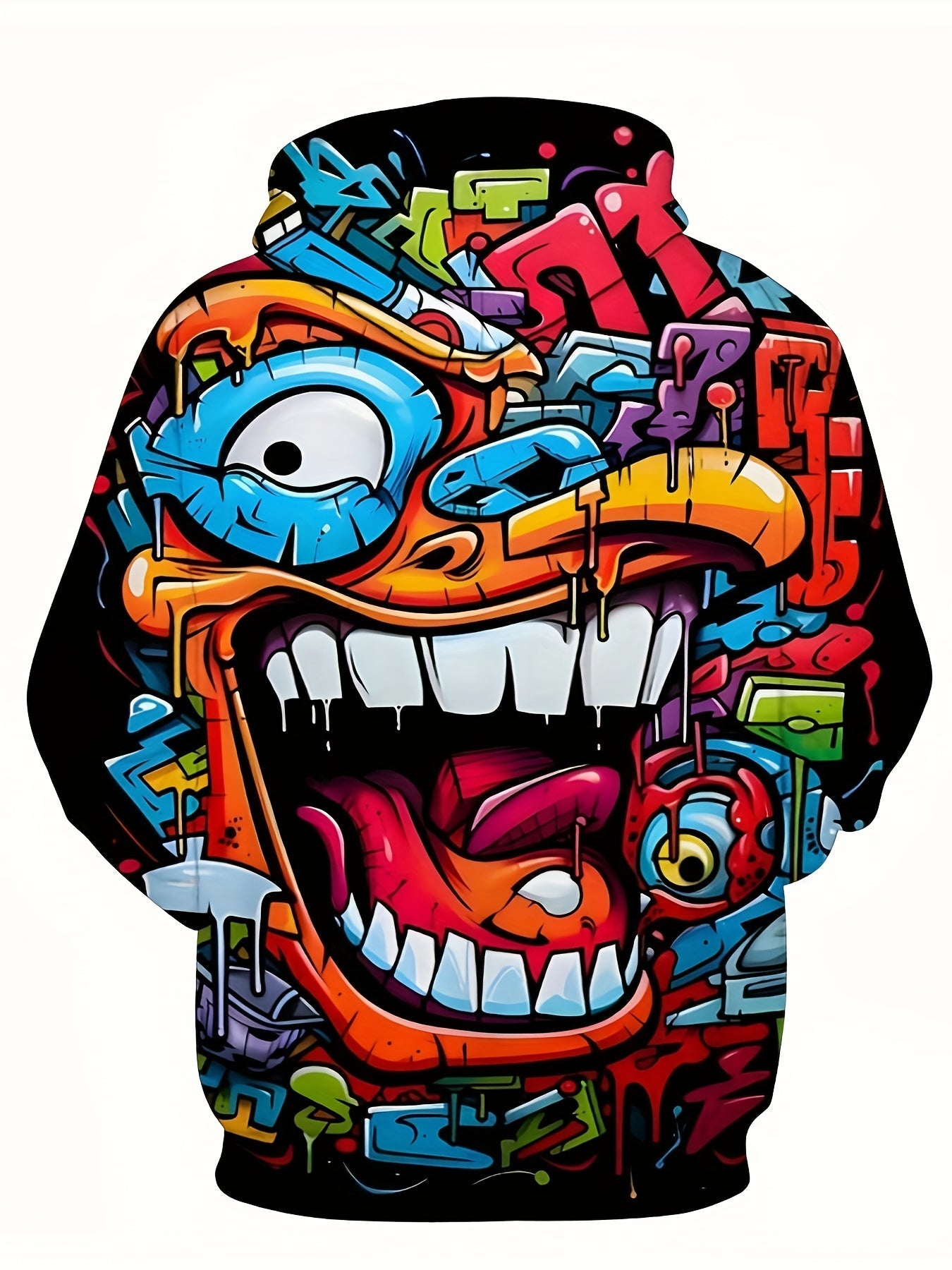 Plus Size Men's Hoodie with Abstract Hiphop Face Print Casual Sporty Knit Fabric