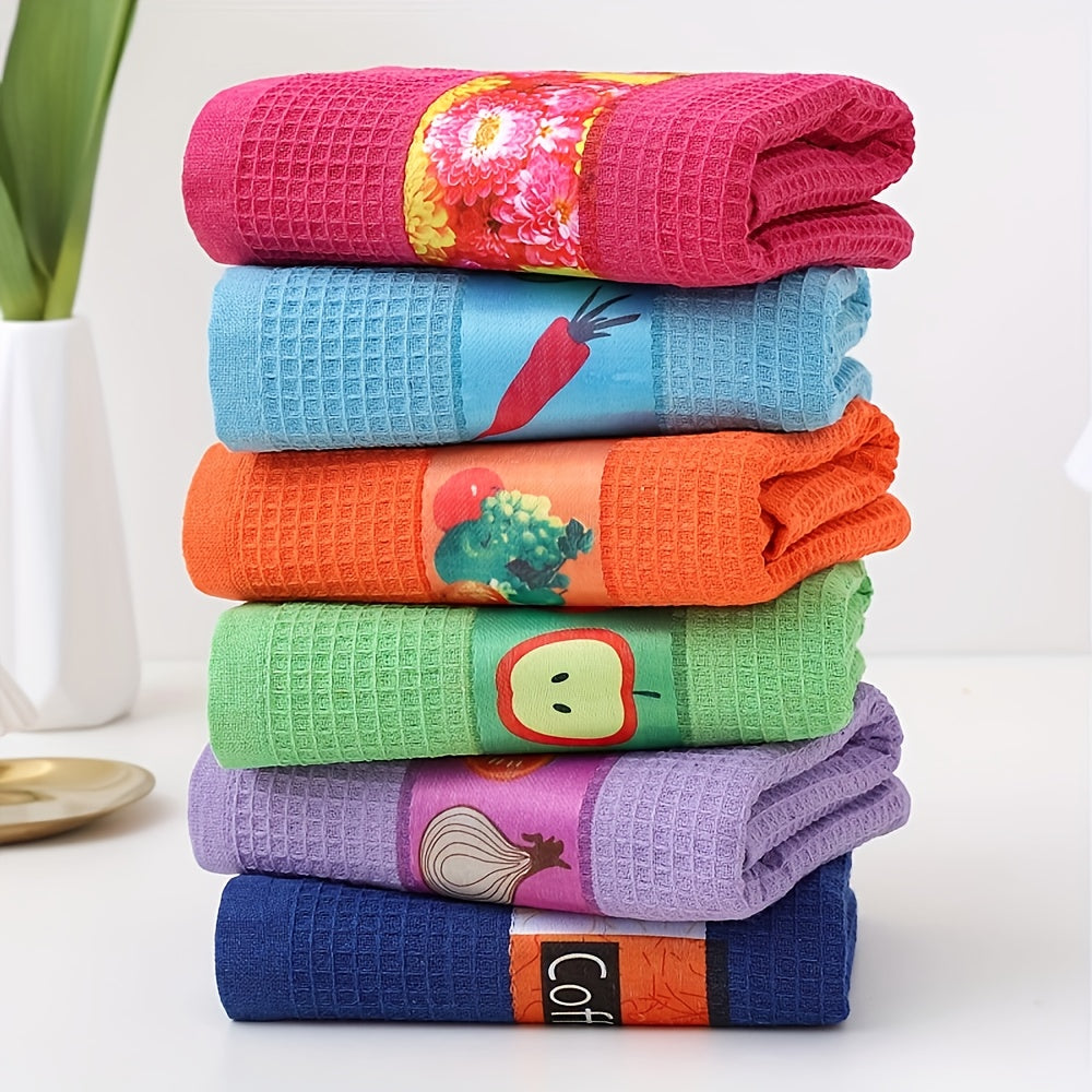 6-Piece Waffle Weave Kitchen Towels Set, Absorbent Dish Cloths, Plaid Design
