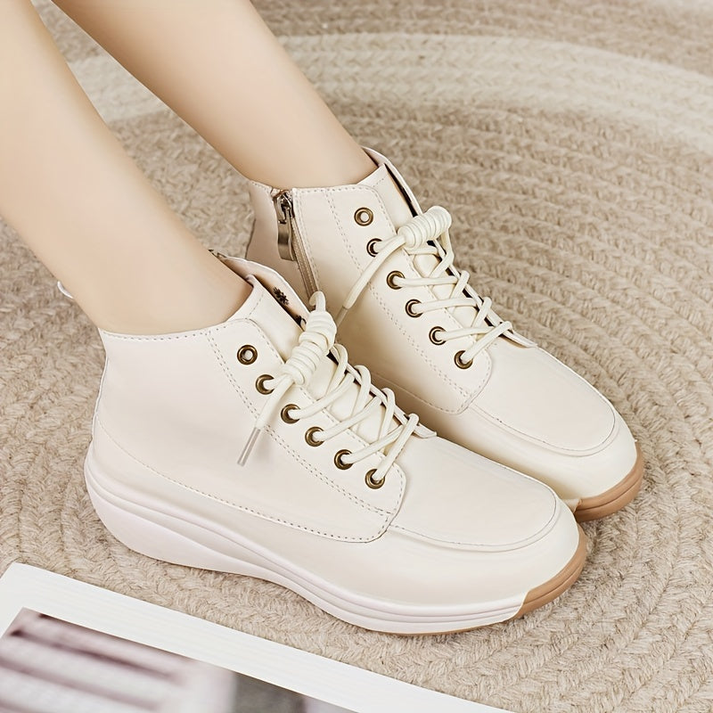 Women's Casual High-Top Sneakers Thick Sole White TPR All-Season
