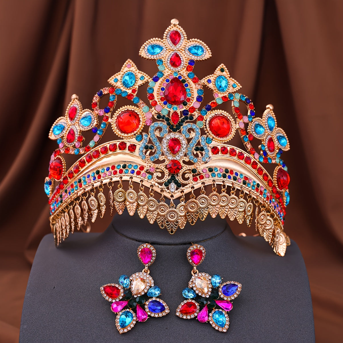 2-Piece Rhinestone Crown and Earrings Set for Princesses and Queens Bridal Wedding Headpiece Alloy Jewelry