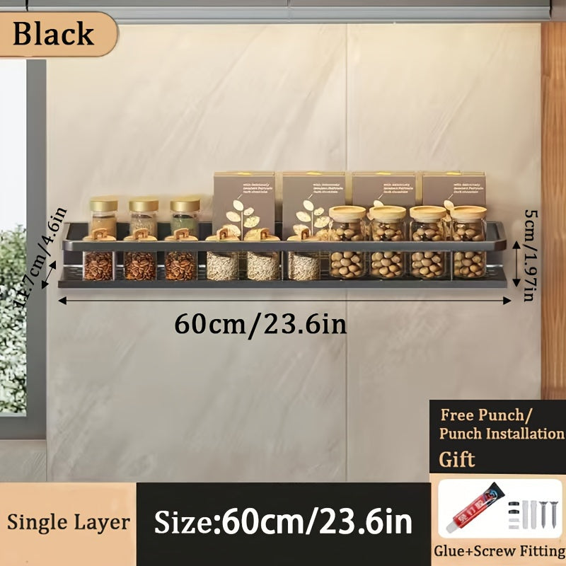 Estante de almacenamiento para especias de montaje en pared, estante para cocina y baño sin perforaciones