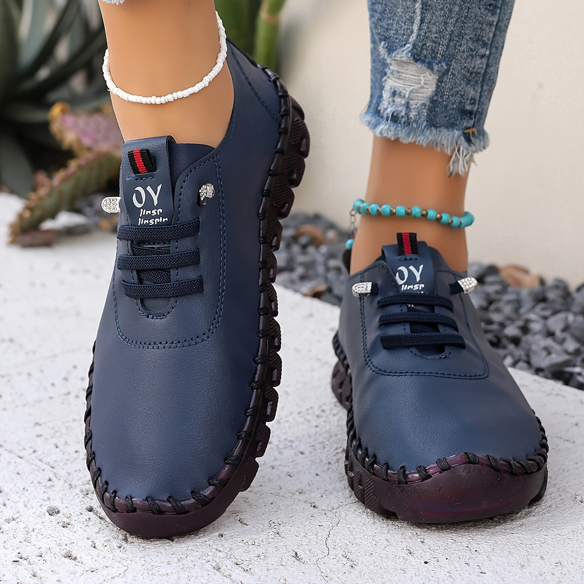 Women's Lightweight Synthetic Leather Sneakers All-Season Non-Slip Rubber Sole