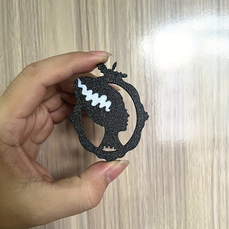 Vintage Punk Frankenstein kelinining silueti bilan brosh | Noyob notekis plastik pin | Gotik Qo'rqinchli Moda Bayonoti