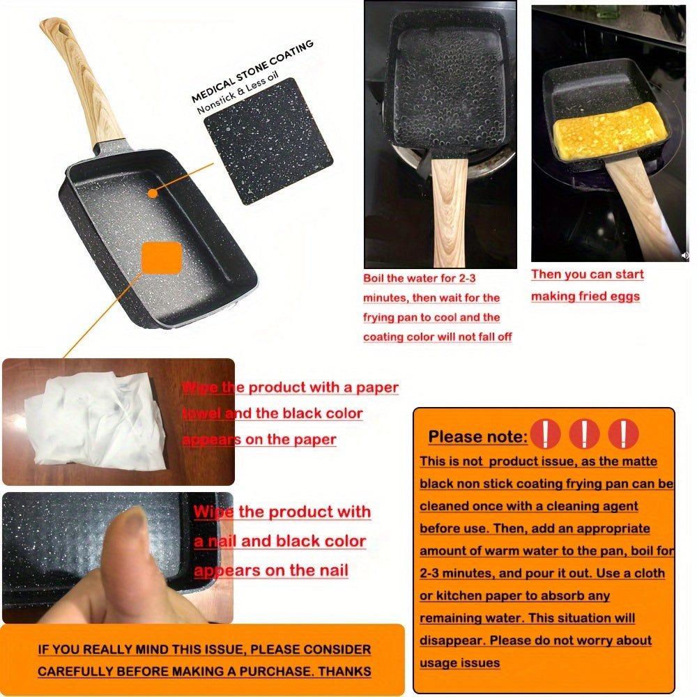Sartén para tamagoyaki de cuadrado negro, antiadherente, fabricante de omelettes japonés 15x18cm