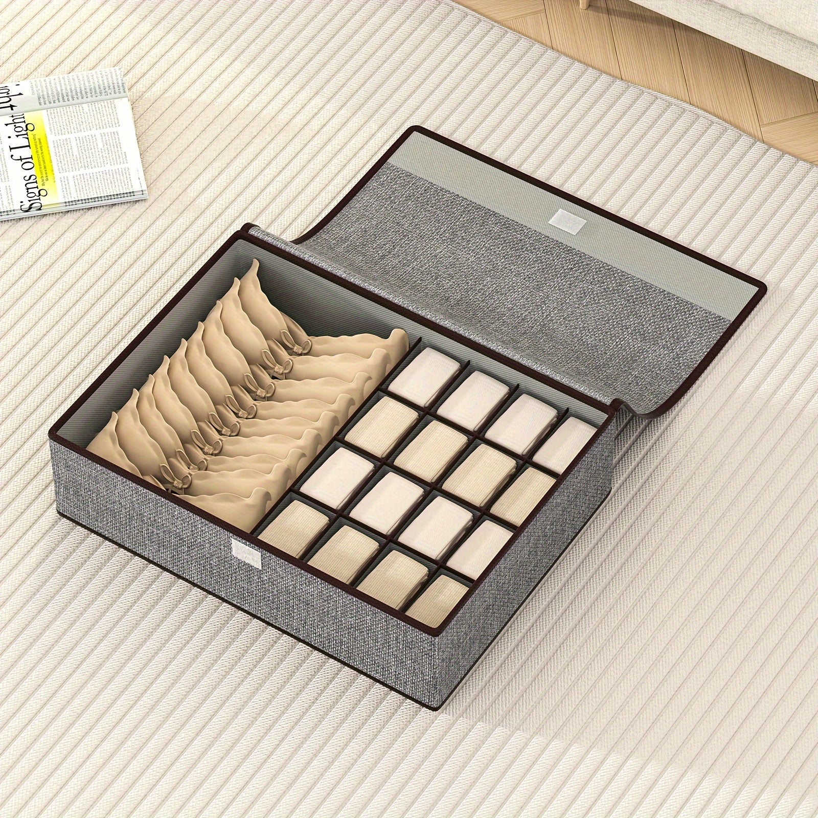 Коробка для хранения белья, складная, органайзер для одежды, бежевый, светло-серый