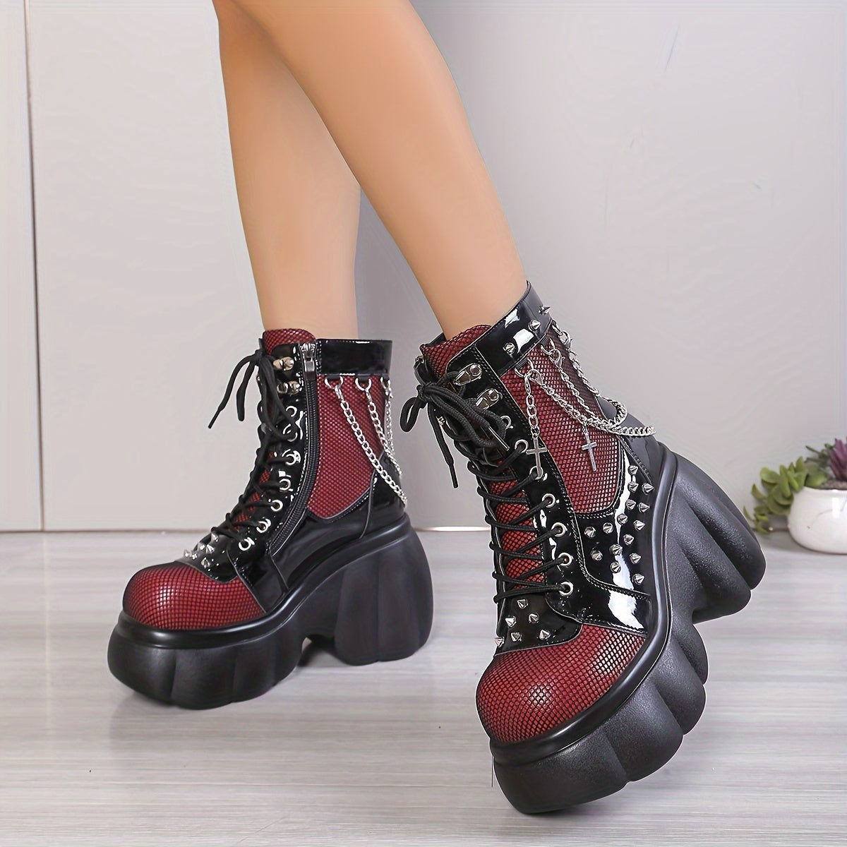 Women's Platform Ankle Boots Zipper Closure Round Toe Thick Sole