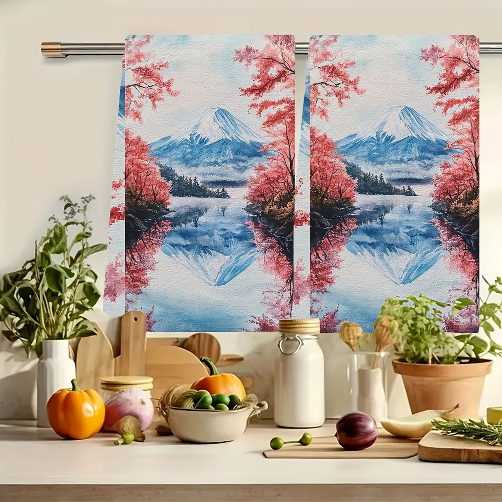 Set of 2 Ultra Plush Kitchen Towels Cherry Blossom and Hachiroku Patterns 40x60 cm