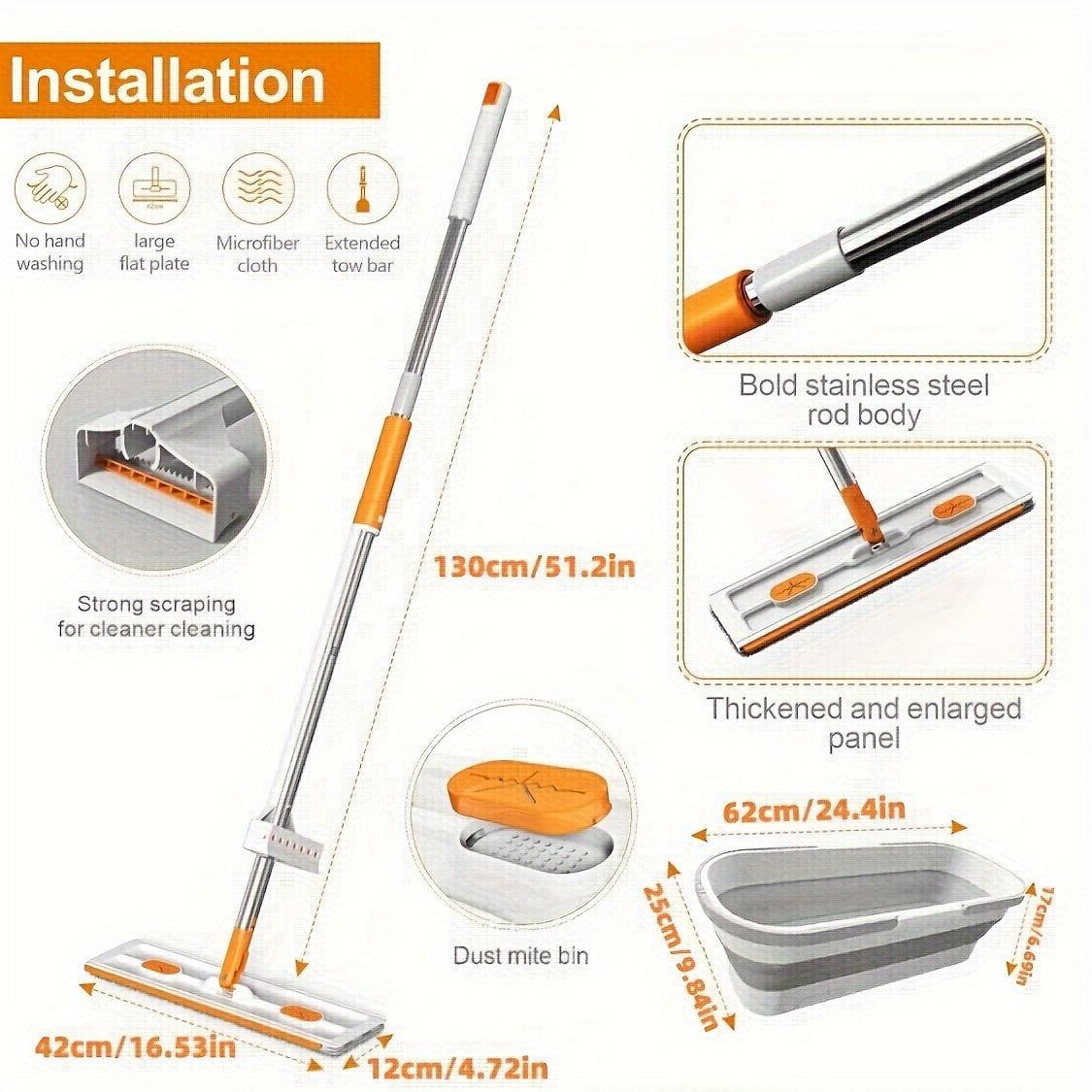 Mop and Bucket Set with Dispenser, Foldable Design, Microfiber Pads