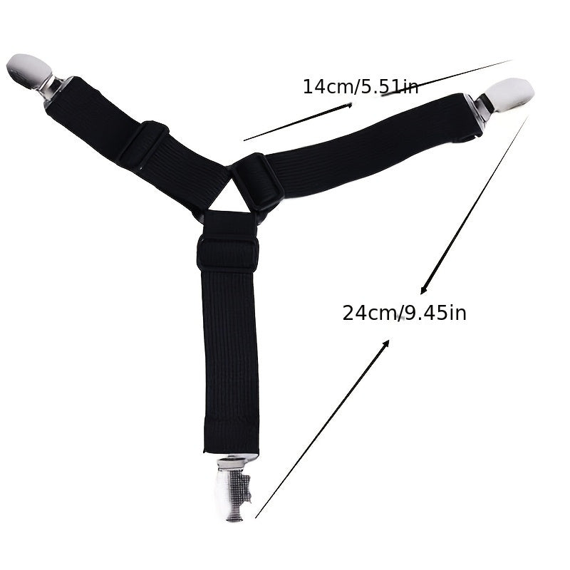 4-Piece Sheet Fastener Set with Adjustable Elastic Straps and Metal Clips for Mattress Bedding