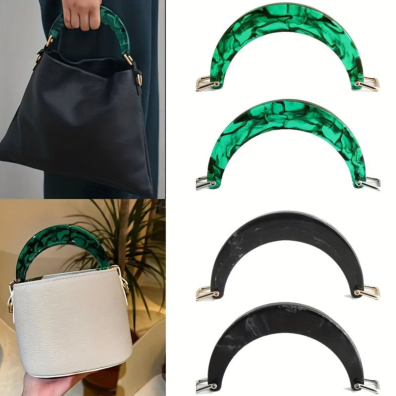 Black and Green Handbag Handle with Alloy Horseshoe Buckle for DIY Purse Accessories