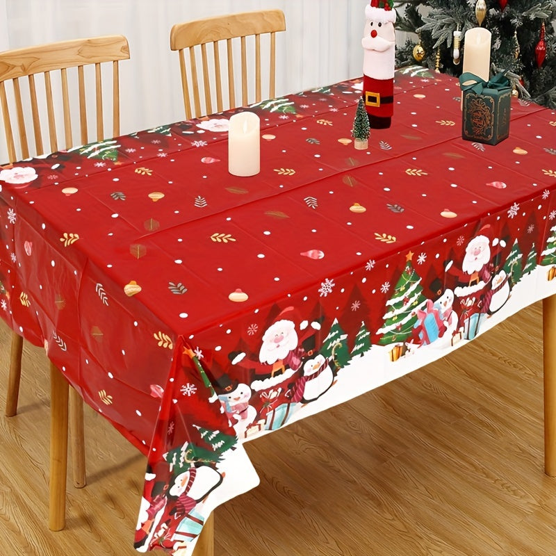 Christmas Tablecloth Red Santa Penguin Snowflake Polyester 130x220cm