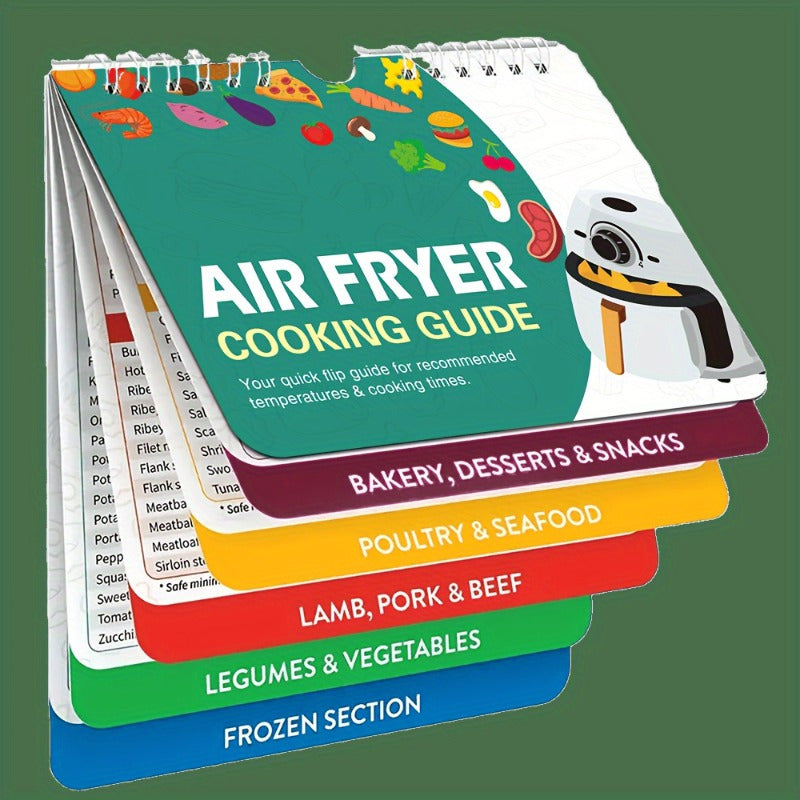 1-Shaxslik Pressure Cooker va Air Fryer Pishirish Qoʻllanmasi, Magnitli Cheat Sheet va Tez Referensli Retsept Kitobi bilan Turli Taomlar uchun, Elektrsiz Qogʻoz Oshxona Aksesuarlar