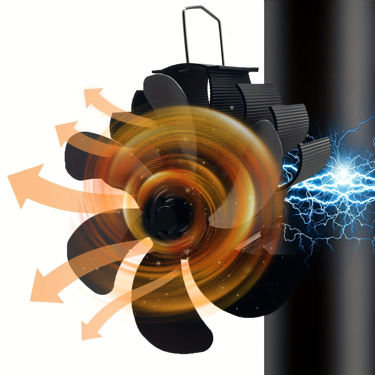 Polished Aluminum 6-Blade Stove Fan Heat Powered Fireplace Ventilation