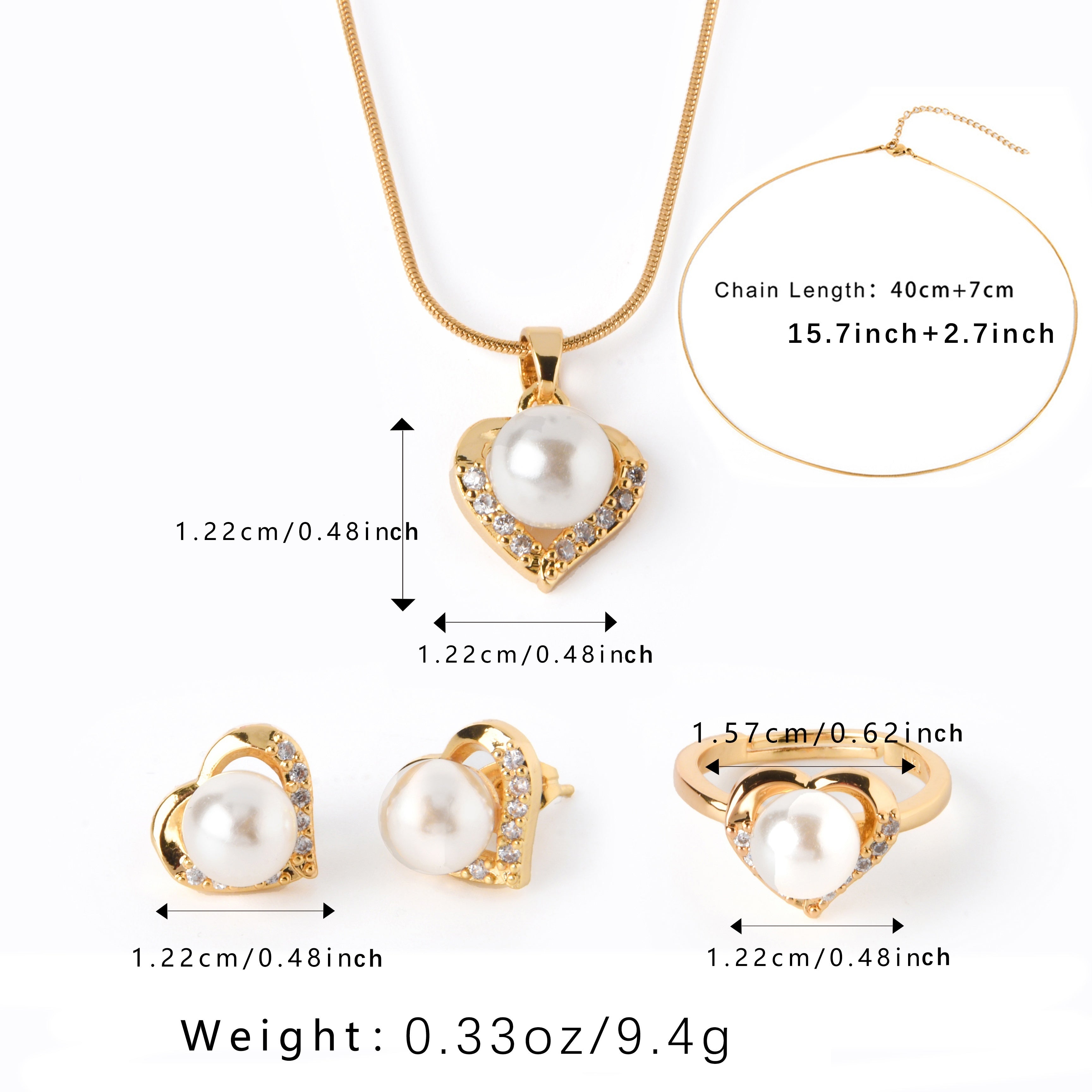 Set of Four Titanium and 18K Gold Plated Jewelry Pieces with Heart Design and Milky Stone