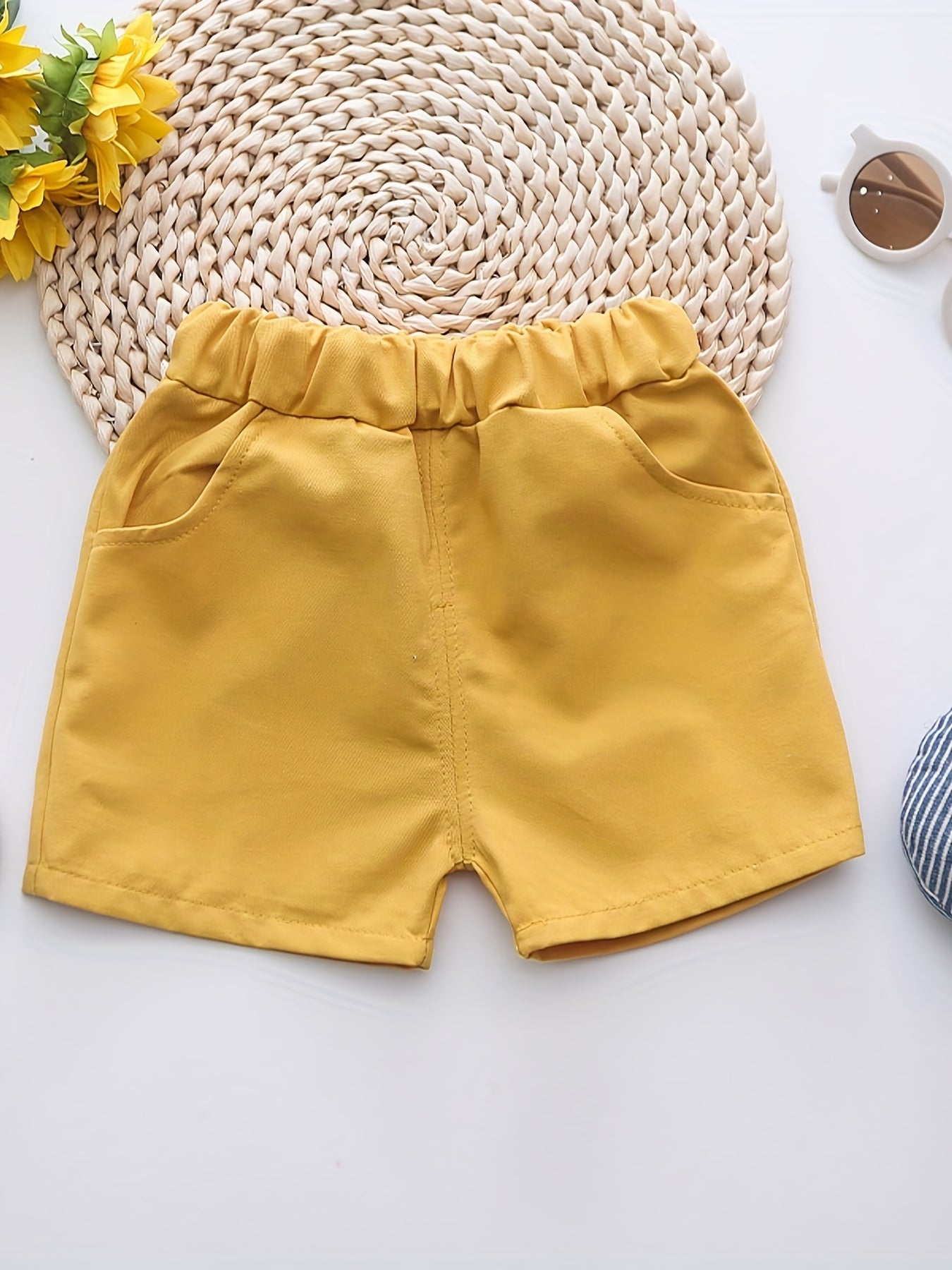 Boys Summer Cotton Shirt Set Short Sleeve Button-Up Lapel Shirt with Logo Shorts