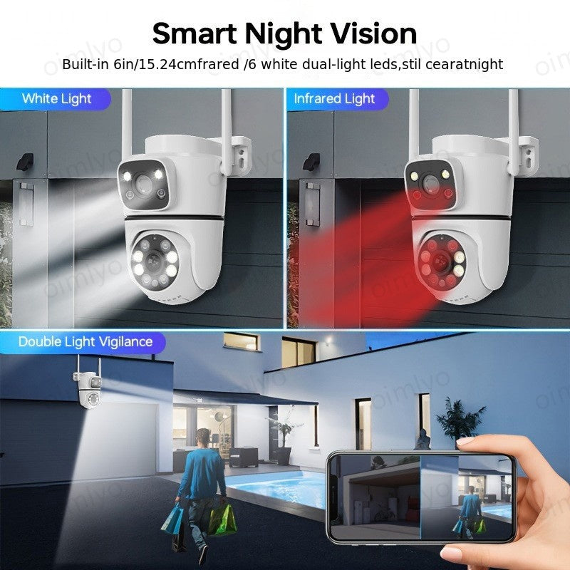 Outdoor WiFi Security Camera Waterproof Dual HD Pan Tilt Night Vision Motion Detection Two-Way Audio