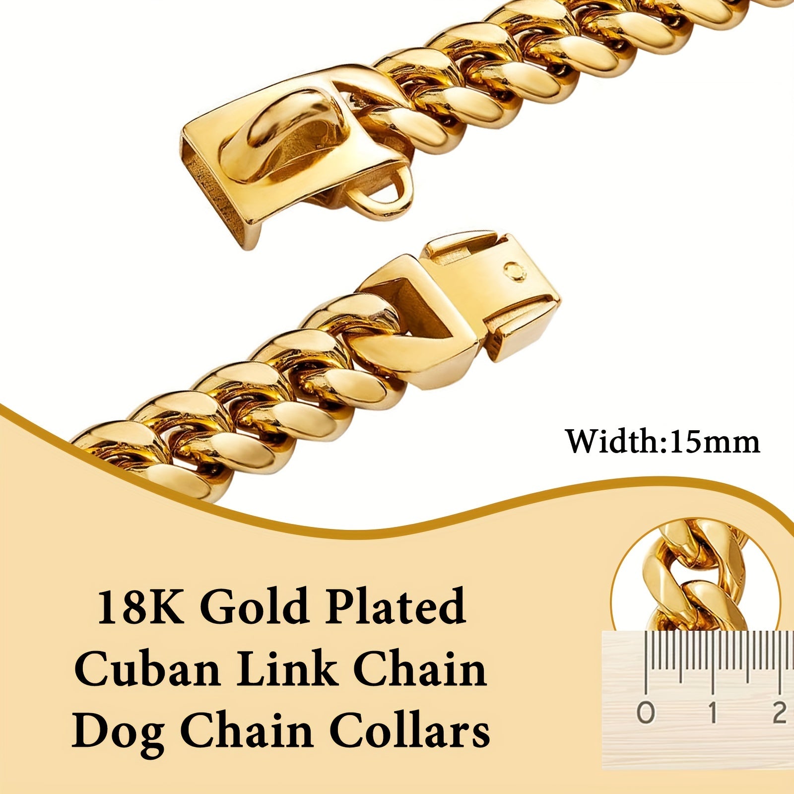 Stainless Steel Dog Collar with Gold Chain Waterproof Anti-Chew Durable Pet Accessory