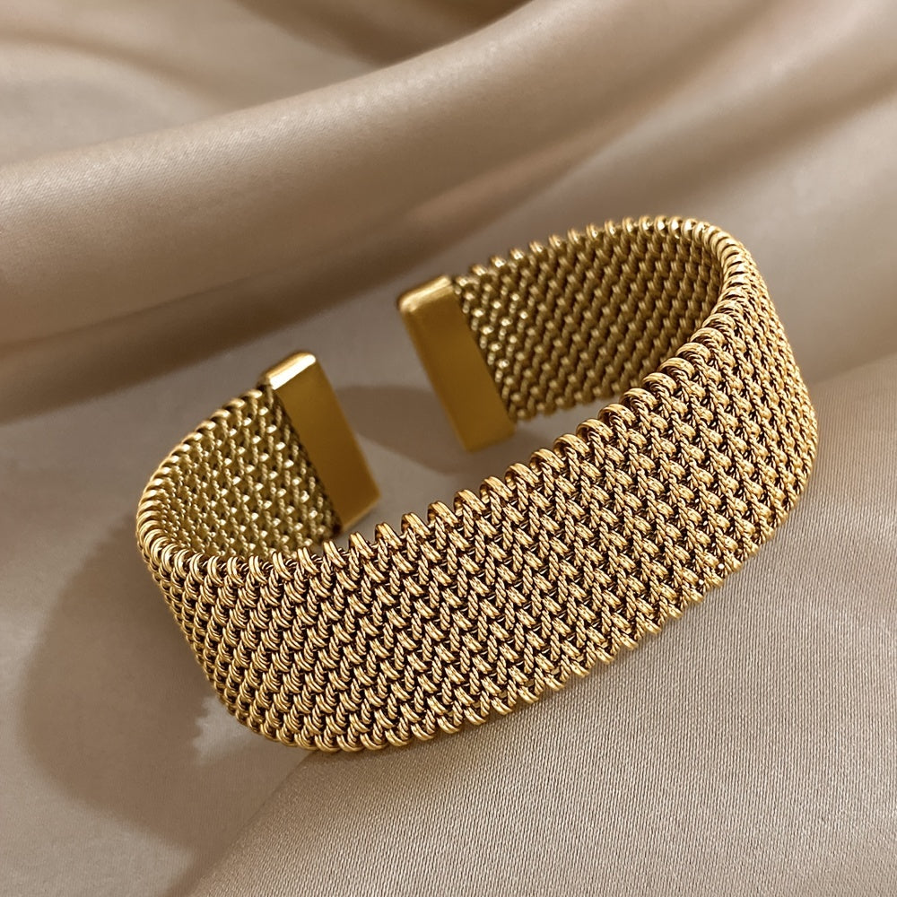 Woven Stainless Steel Bracelet with Gold Plating for Men and Women Stylish Jewelry
