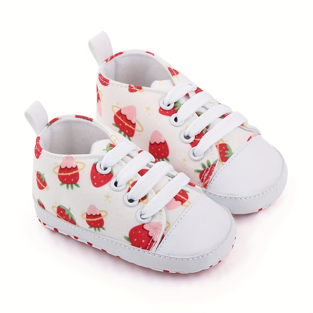 Baby Canvas Sneakers with Cartoon Print Adjustable Lace-Up Indoor Casual Shoes