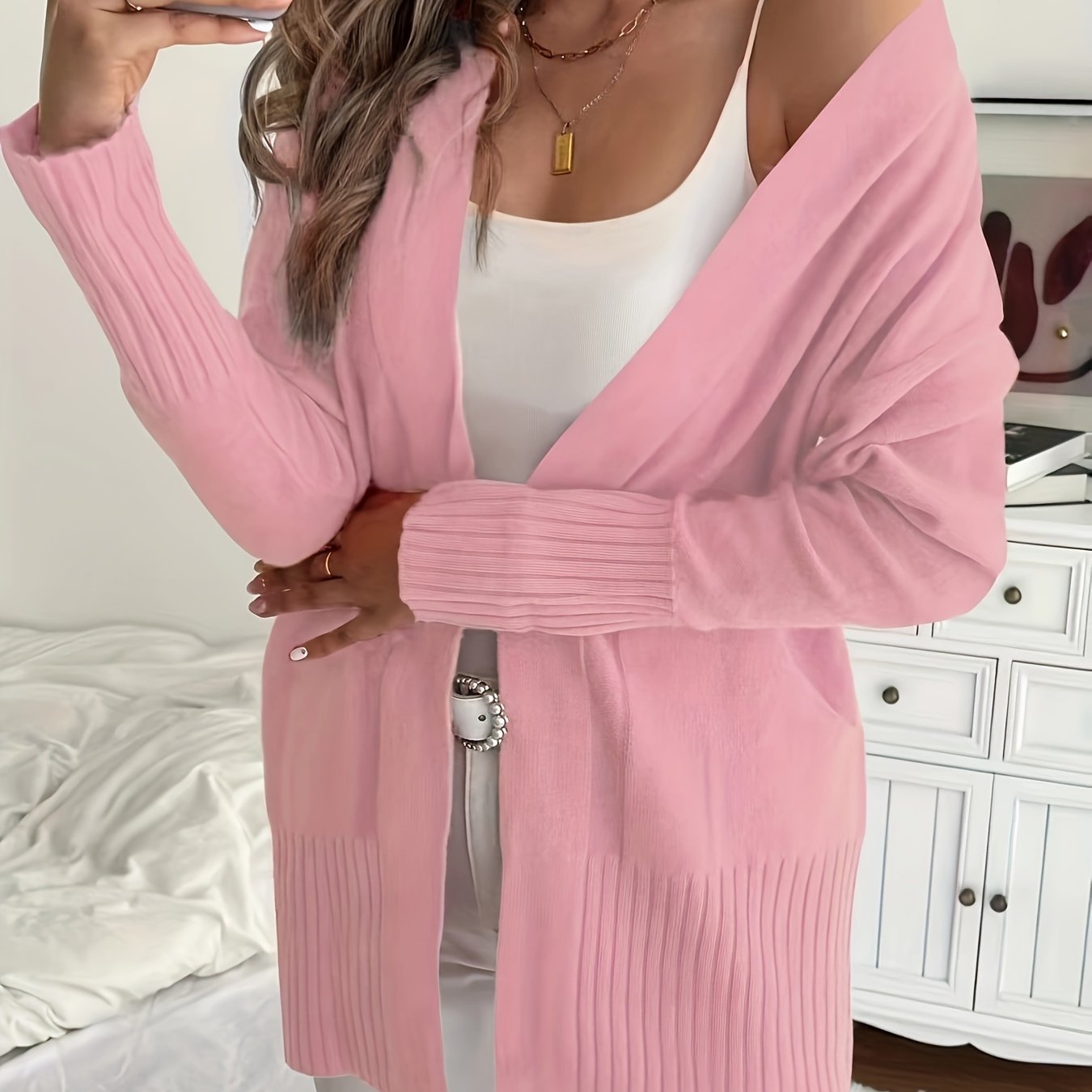 Plus Size Women Open Front Cardigan Long Sleeve Autumn Winter Casual Solid Color