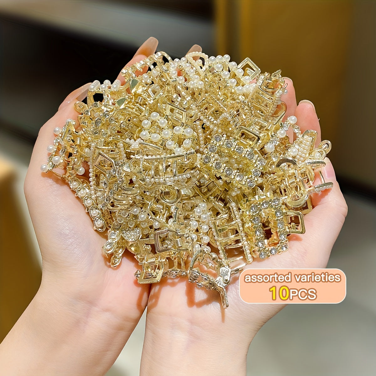 Qizlar uchun 10 ta rhinestone soxta marvarid soch qisqichlari