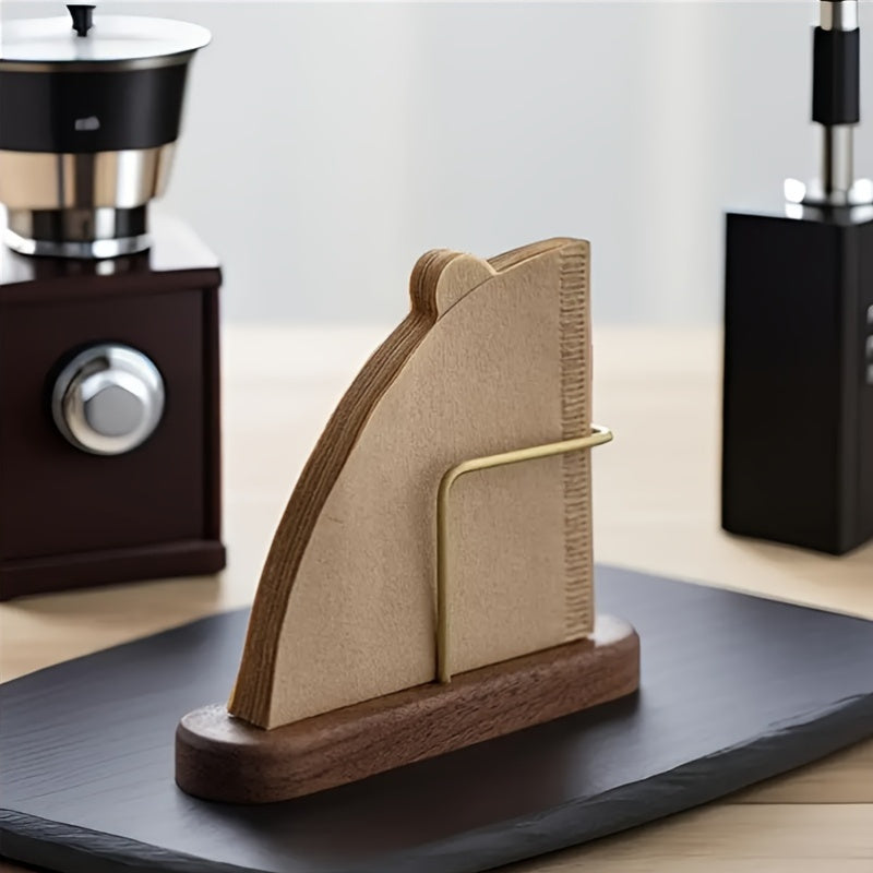 Soporte para filtro de café de latón y madera de cerezo con almacenamiento de papel y dispensador de pañuelos