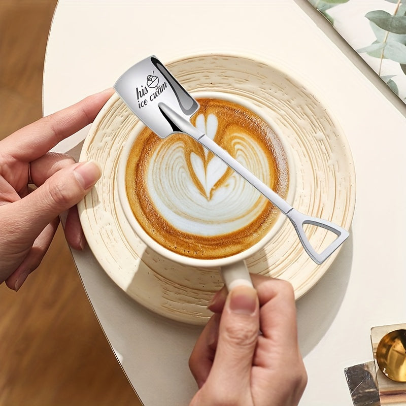 2 ta juft qahva qoshiq to'plami - UNING va UNING muzqaymoq qahva qoshiqchalari shaxsiylashtirilgan yozuv bilan - zanglamas po'latdan