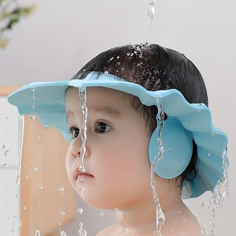 Kids Blue Shampoo Cap with Ear Protection Adjustable for Shower