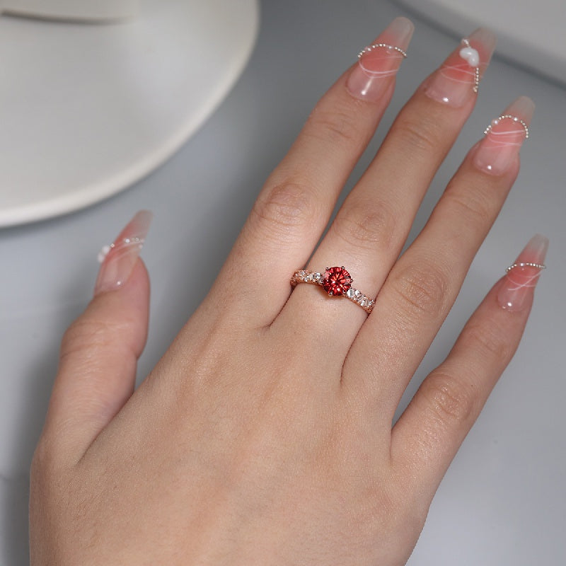 Women’s Engagement Ring 925 Sterling Silver 1ct Red Moissanite Hypoallergenic