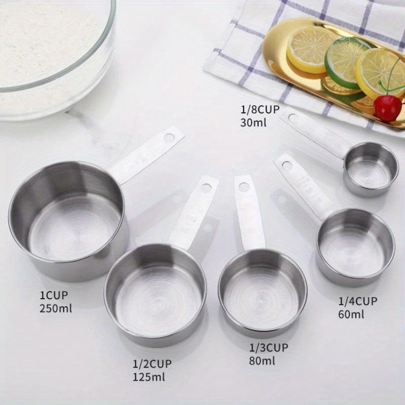 Set of 5 Stainless Steel Measuring Cups and Spoons for Baking and Cooking