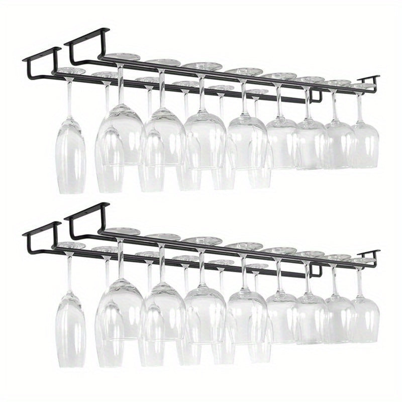Compact Black Wine Glass Rack for Under Cabinet Storage Kitchen Bar