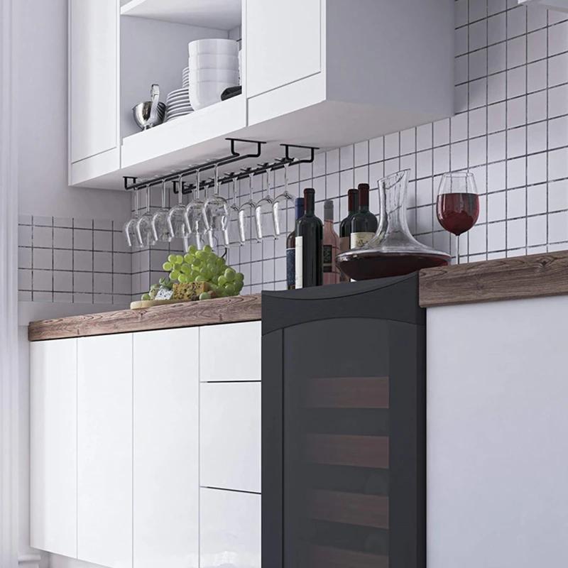 Compact Black Wine Glass Rack for Under Cabinet Storage Kitchen Bar