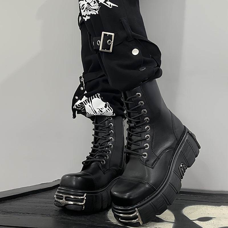 Women's Y2K Punk Ankle Boots Leather Platform Lace-Up Zipper