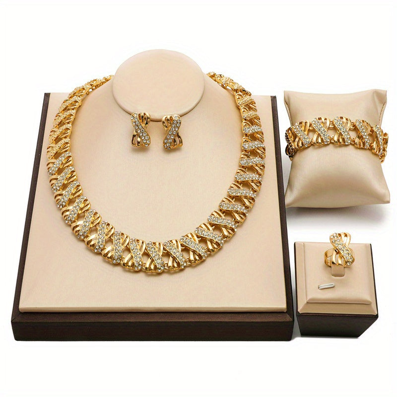 Women’s Zinc Alloy Jewelry Set Necklace Bracelet Earrings Ring for Daily Wear Valentine Gift