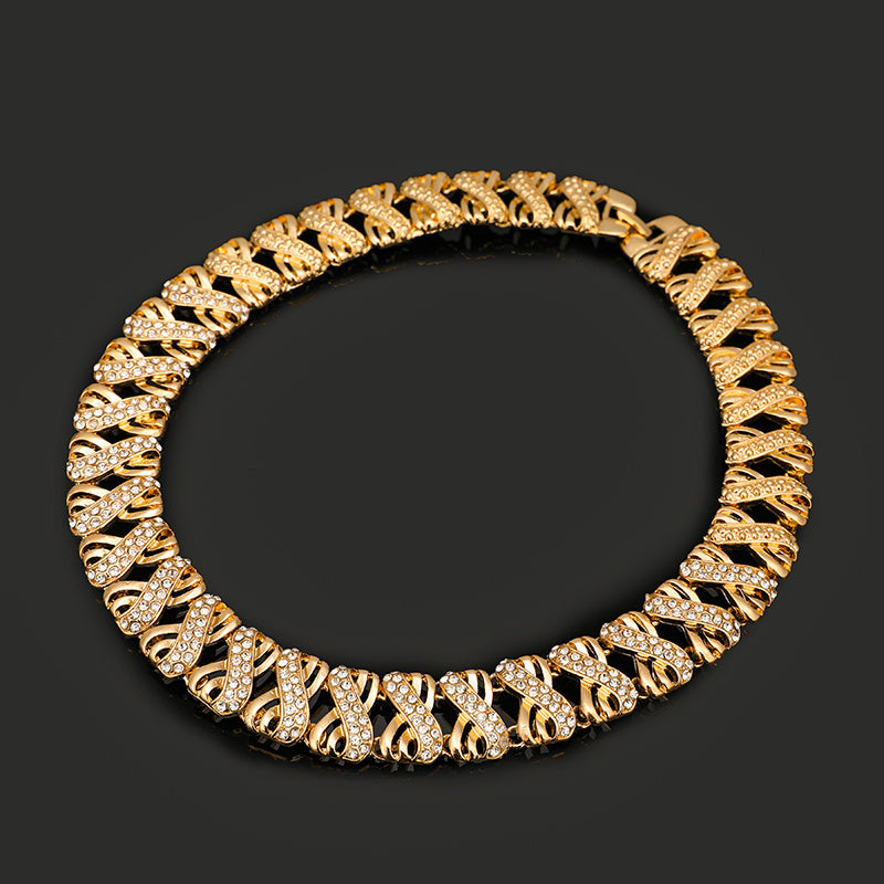 Ayollar uchun zamonaviy rux qotishmasidan yasalgan taqinchoqlar to'plami - Zanjir, bilaguzuk, marjon va uzukni o'z ichiga oladi | Har kuni kiyish uchun ideal va 14-fevral sovg'asi