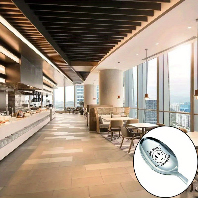 Cuchara de acero inoxidable grabada para café, postres, té, helado, avena