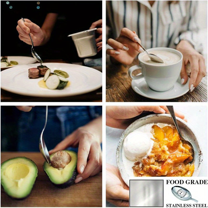 Cuchara de acero inoxidable grabada para café, postres, té, helado, avena